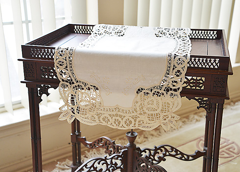 Battenburg Lace Table Runner 16x30" . Mother of Pearl color